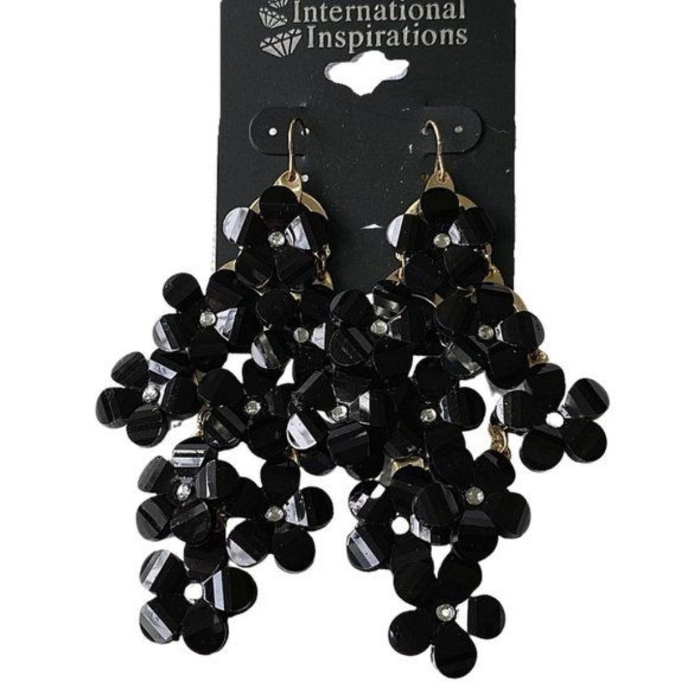 International Inspirations Dazzling Black Cascade Dangling Earrings | NEW